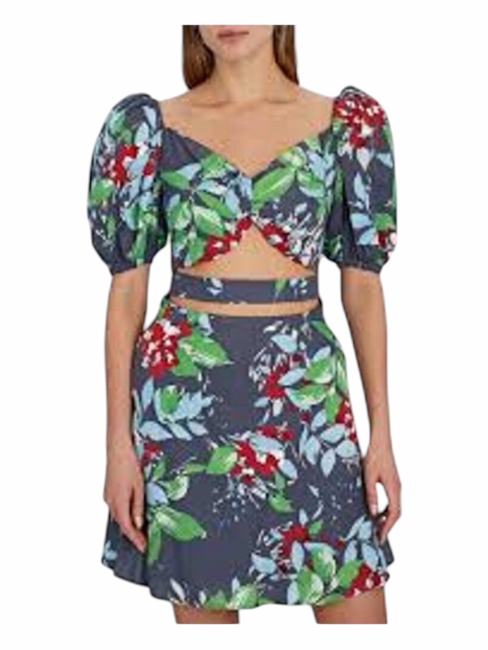 NWT! Autumn Adeigbo Alyssa Cut-out Puff Sleeve Mini Dress in Blue Floral. Size 4